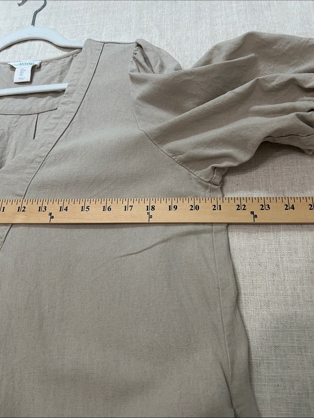 Cynthia Rowley Puff Sleeve Linen Shift Dress Tan Mini Relaxed Boho Shabby Chic - Picture 9 of 14